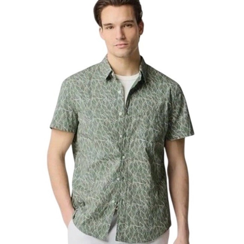 NWT J.CREW Green Floral Slim Short Sleeve Printed Flex Casual Shirt Size XXL